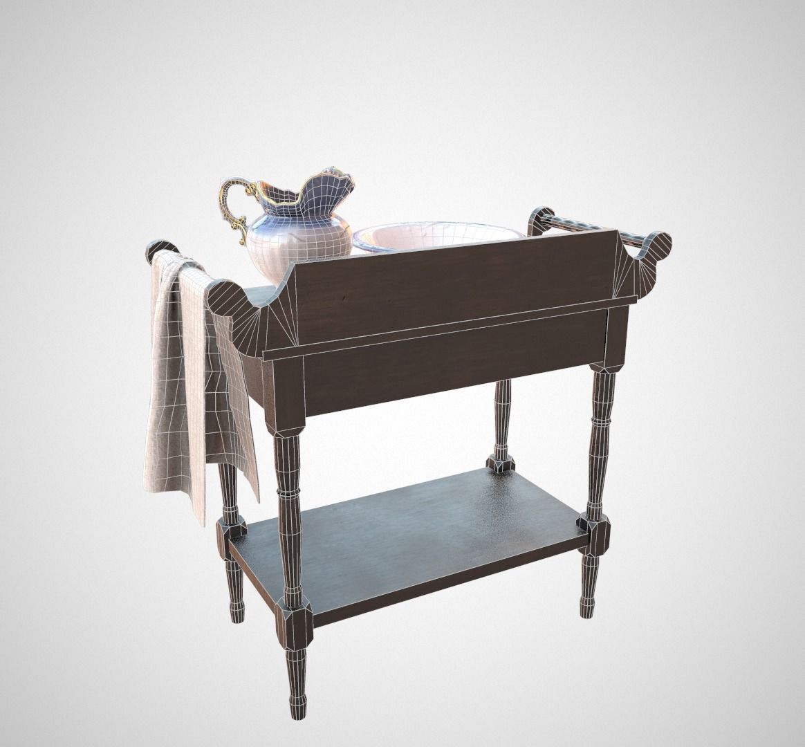 Washbasin old wooden table Low-poly 3D model_5