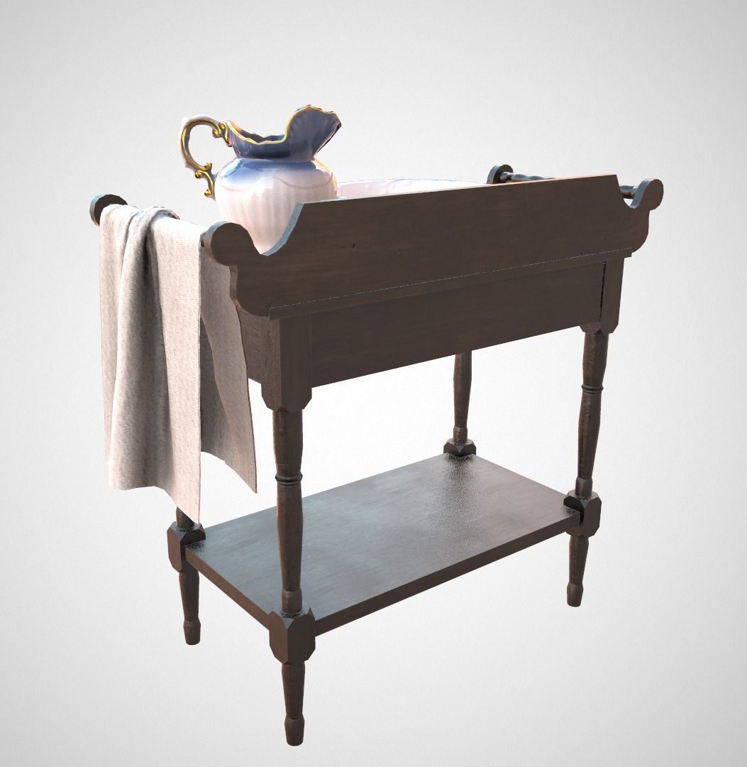 Washbasin old wooden table Low-poly 3D model_4