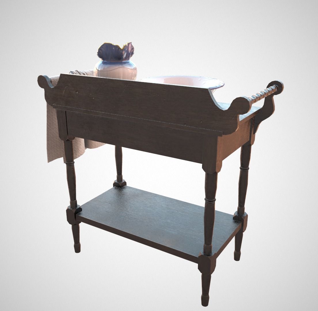 Washbasin old wooden table Low-poly 3D model_3