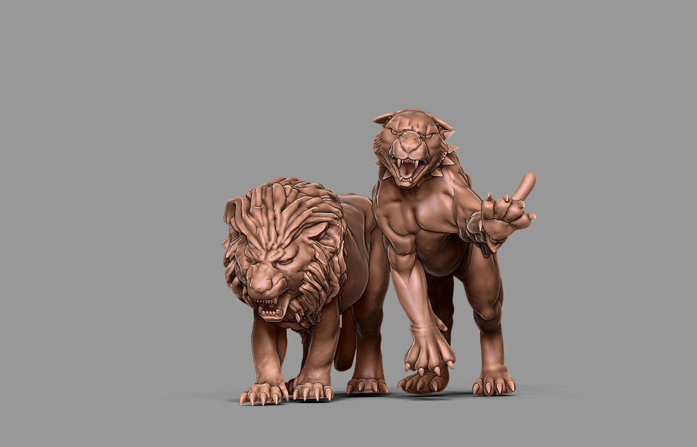 tiger and lion 3D 35mm scale 3D print model_10