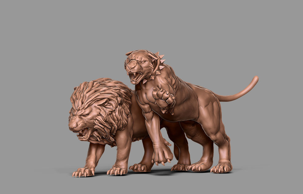 tiger and lion 3D 35mm scale 3D print model_9