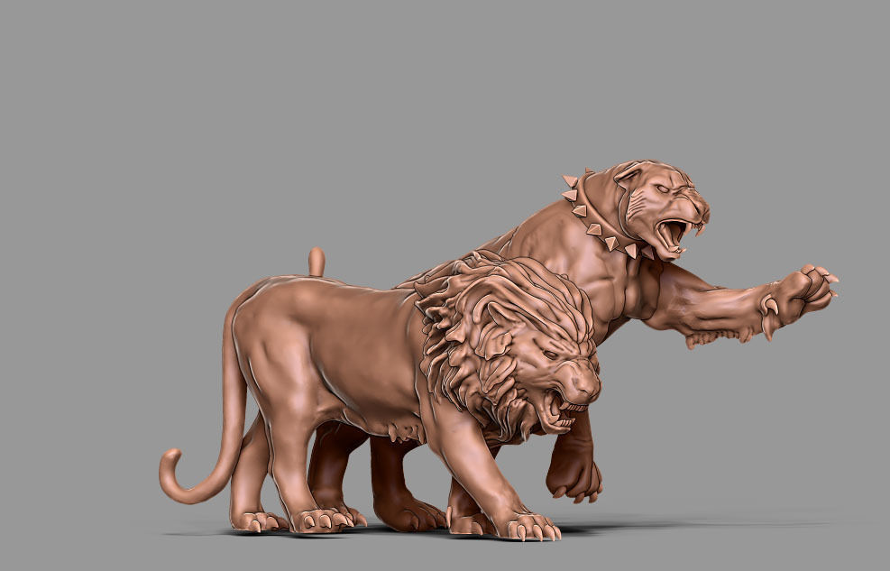 tiger and lion 3D 35mm scale 3D print model_12