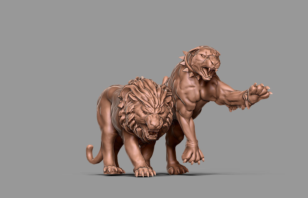tiger and lion 3D 35mm scale 3D print model_11