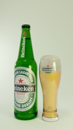 heineken beer bottle and glass of beer 3D model
