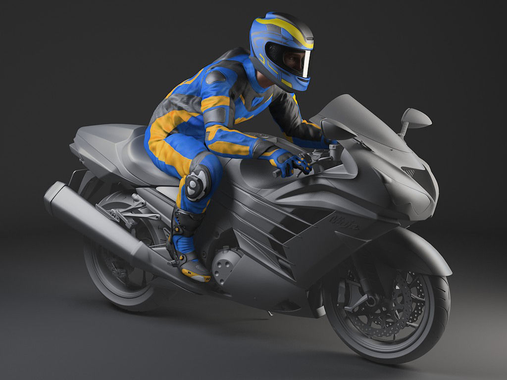 Motorcycle Rider - Rigged 3D model_1