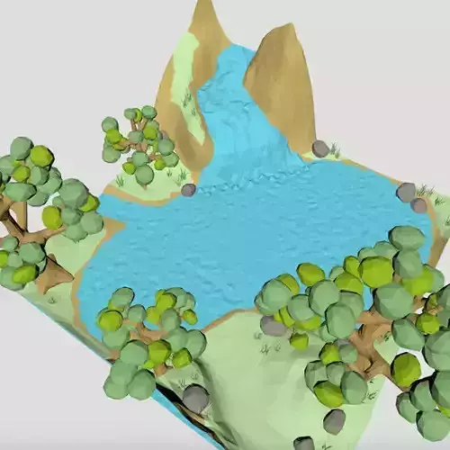 Low poly Waterfall spring 3d model for cartoon or game 