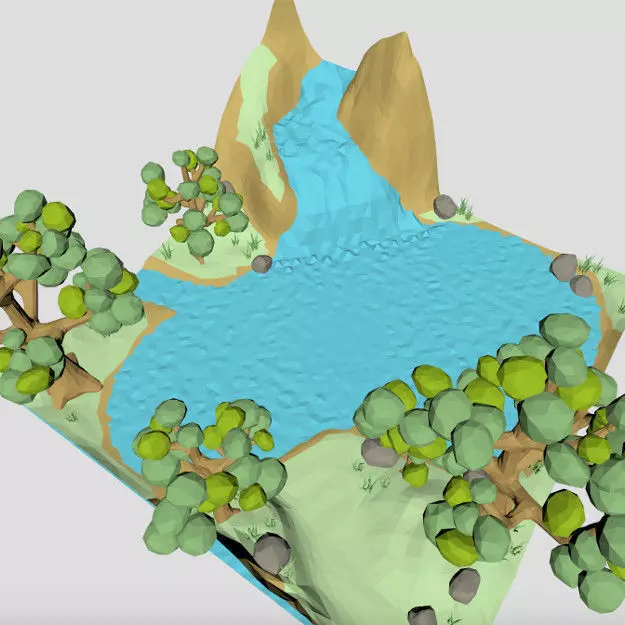 Low poly Waterfall spring 3d model for cartoon or game  Low-poly 3D model_0