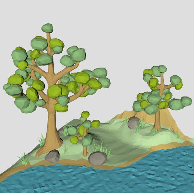 Low poly Waterfall spring 3d model for cartoon or game  Low-poly 3D model_5