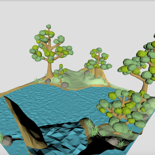 Low poly Waterfall spring 3d model for cartoon or game  Low-poly 3D model_2