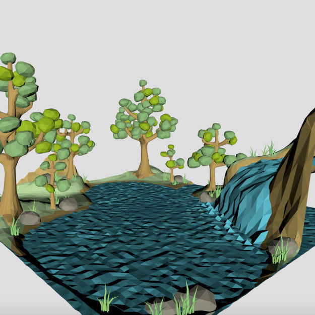 Low poly Waterfall spring 3d model for cartoon or game  Low-poly 3D model_3