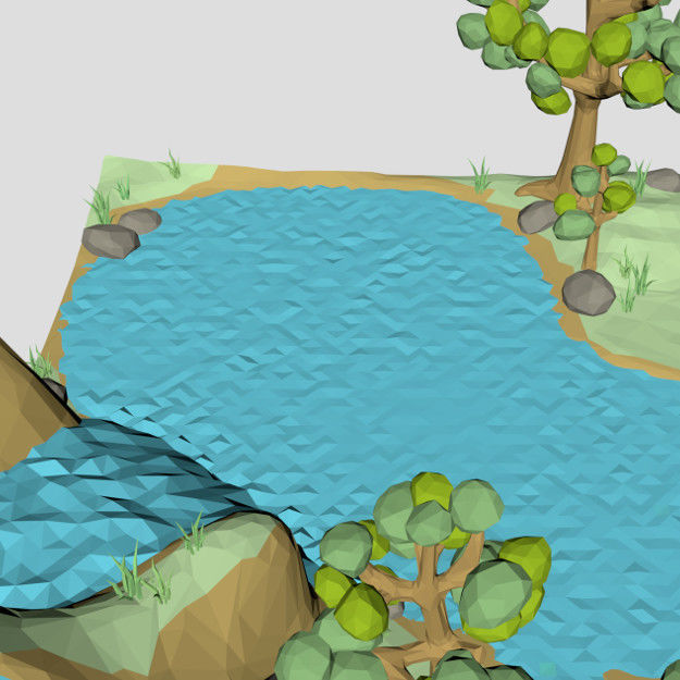 Low poly Waterfall spring 3d model for cartoon or game  Low-poly 3D model_4