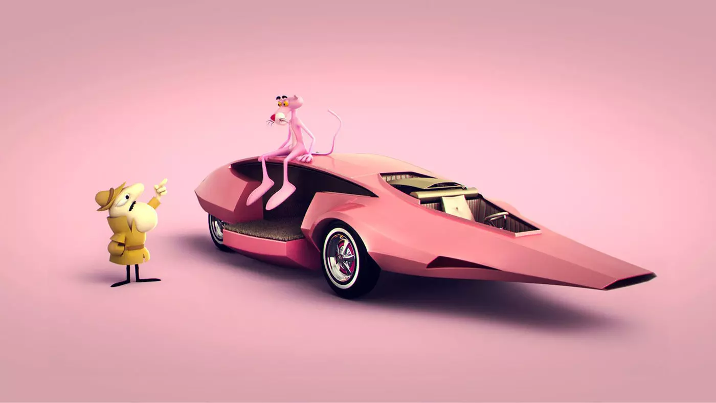 Pink Panther Car Low-poly 3D model_0