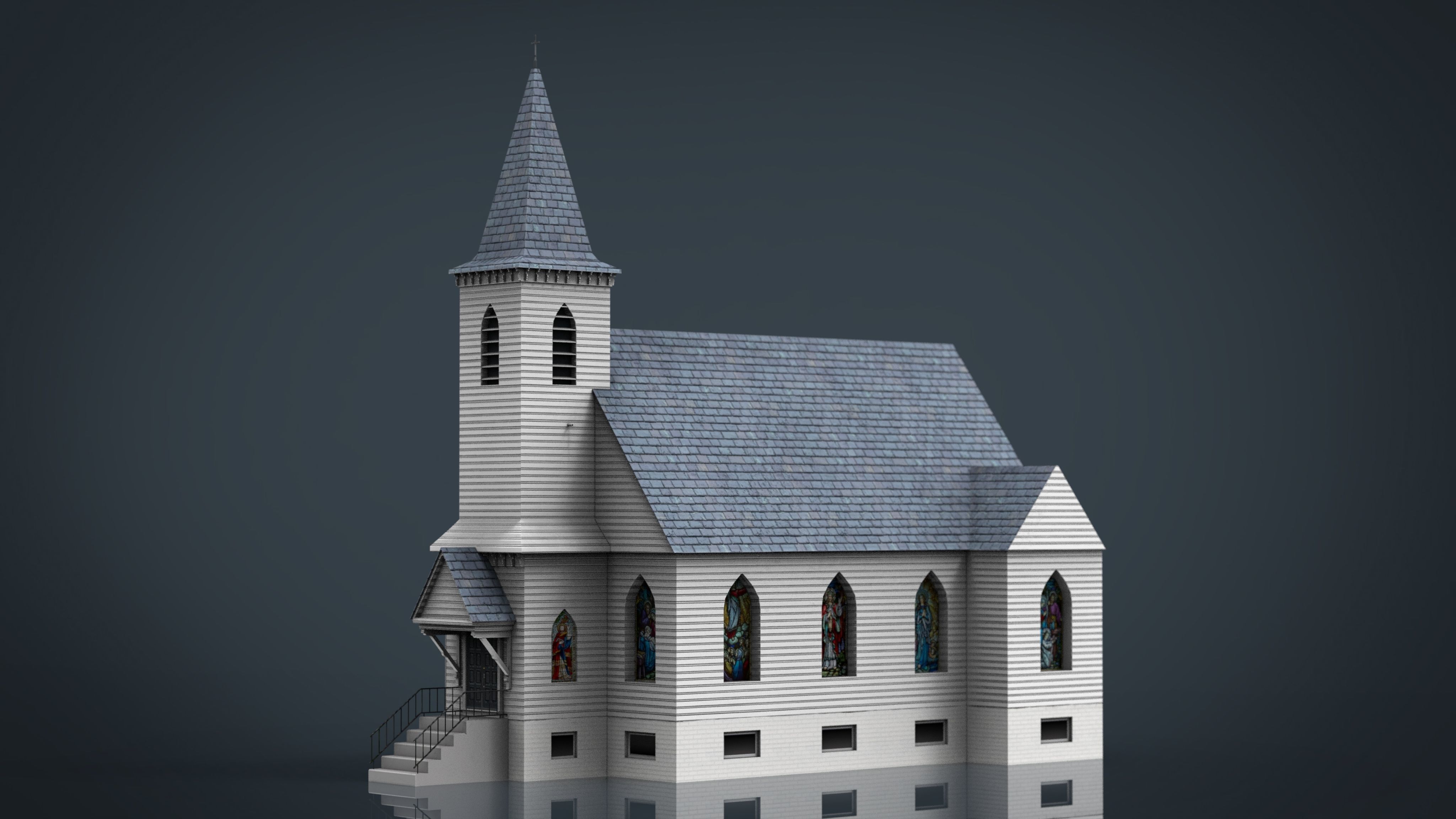 AMERICAN CHURCH Low-poly 3D model_7
