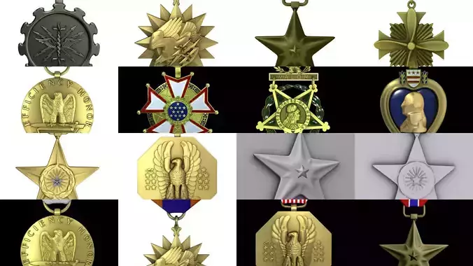 US Medals set 3D Model Collection