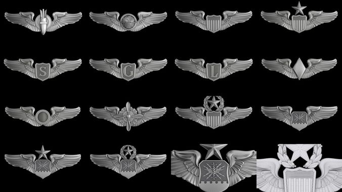 USAF Wings Badge set 3D Model Collection