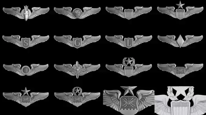 USAF Wings Badge set 3D Model Collection