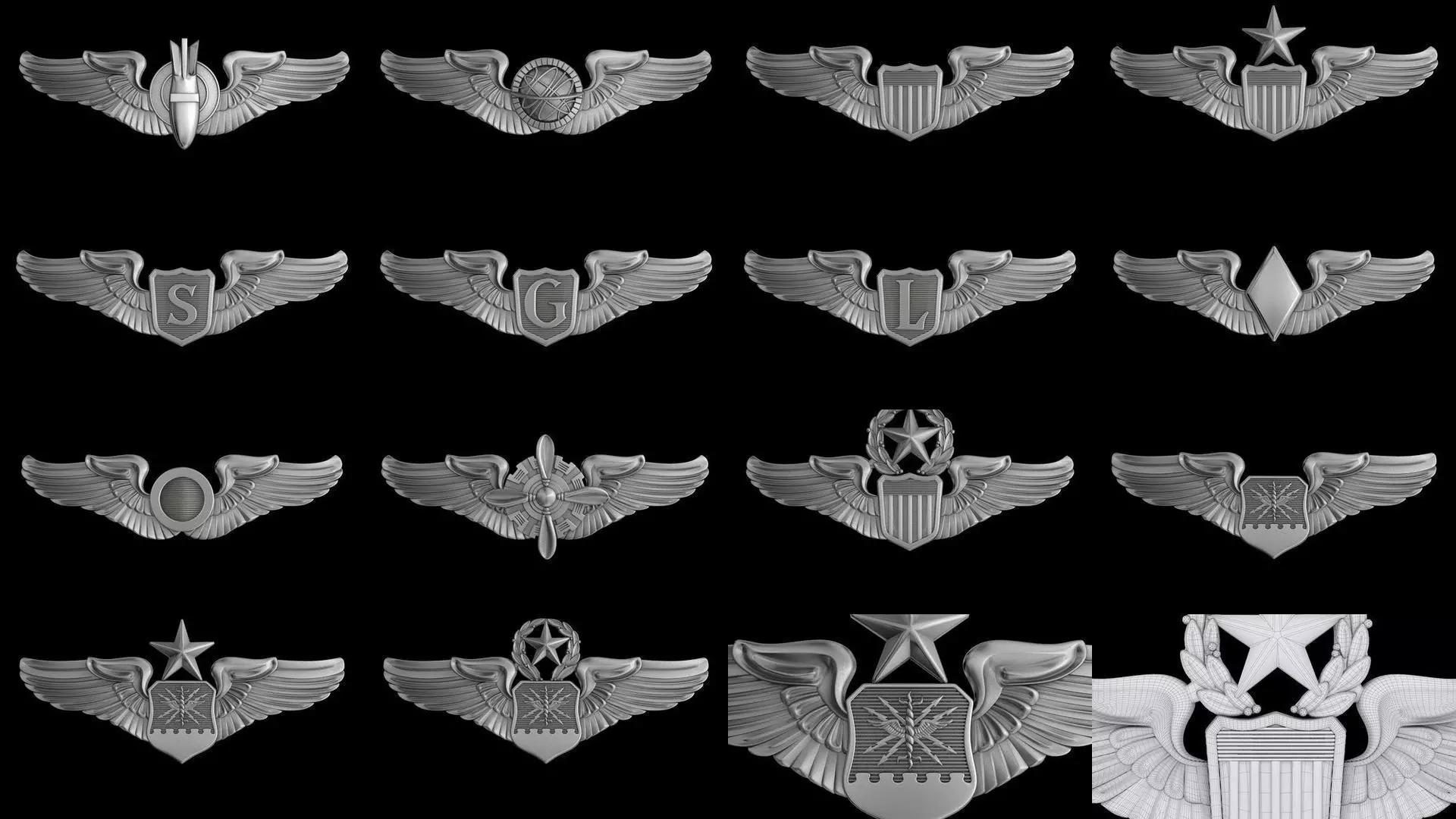 USAF Wings Badge set 3D Model Collection_0
