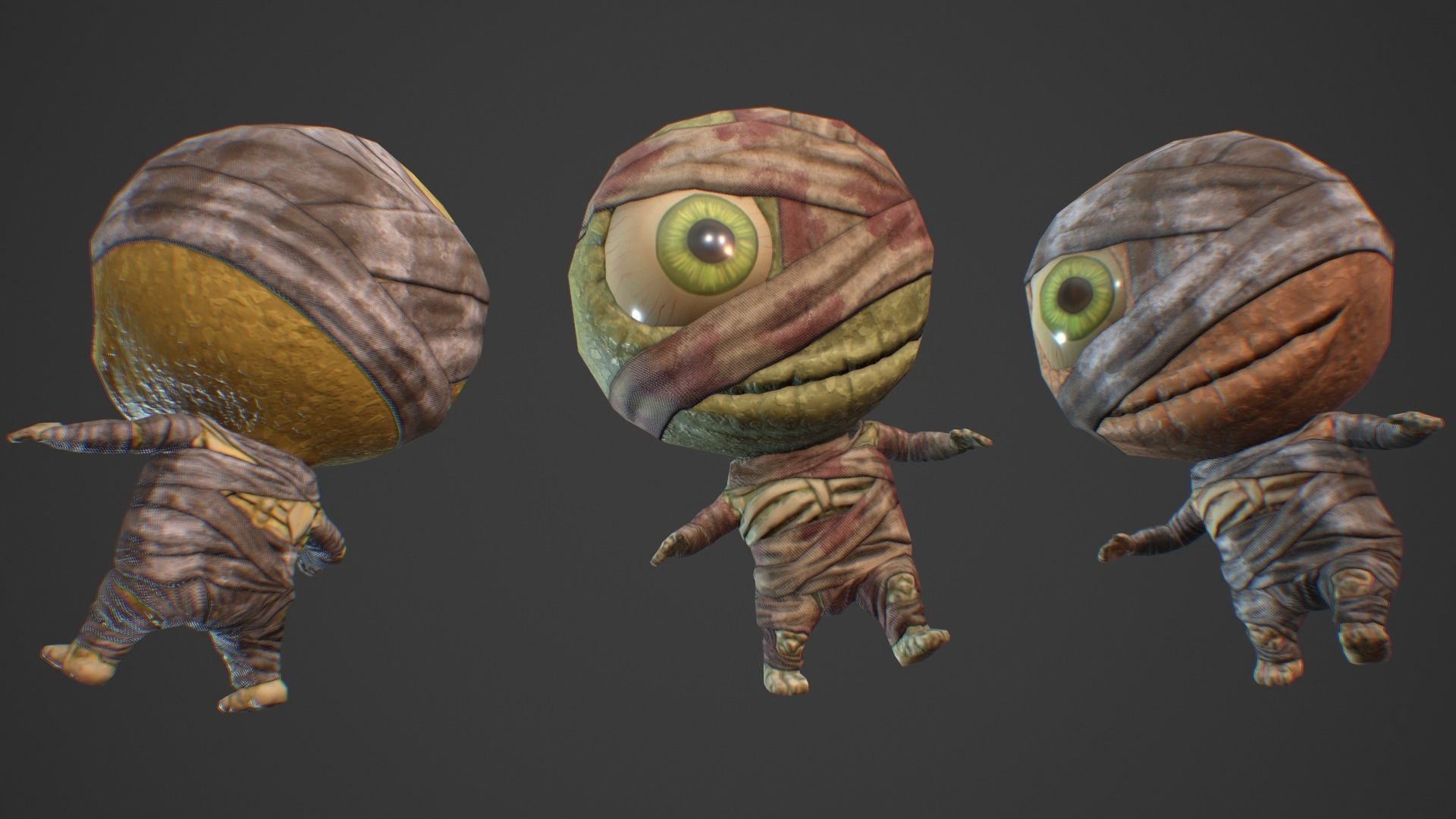 Cartoon Character Chibi Mummy Low-poly 3D model_3