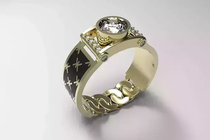 Ring 1 - 3D print model gold with diamonds 3D print model