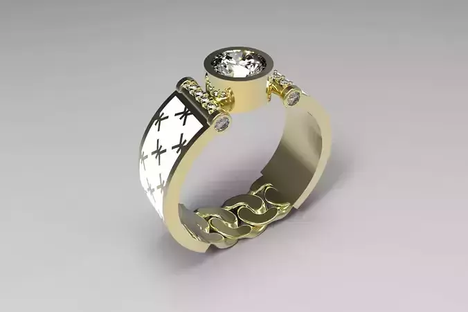 Ring 2 - 3D print model gold with diamond in center 3D print model