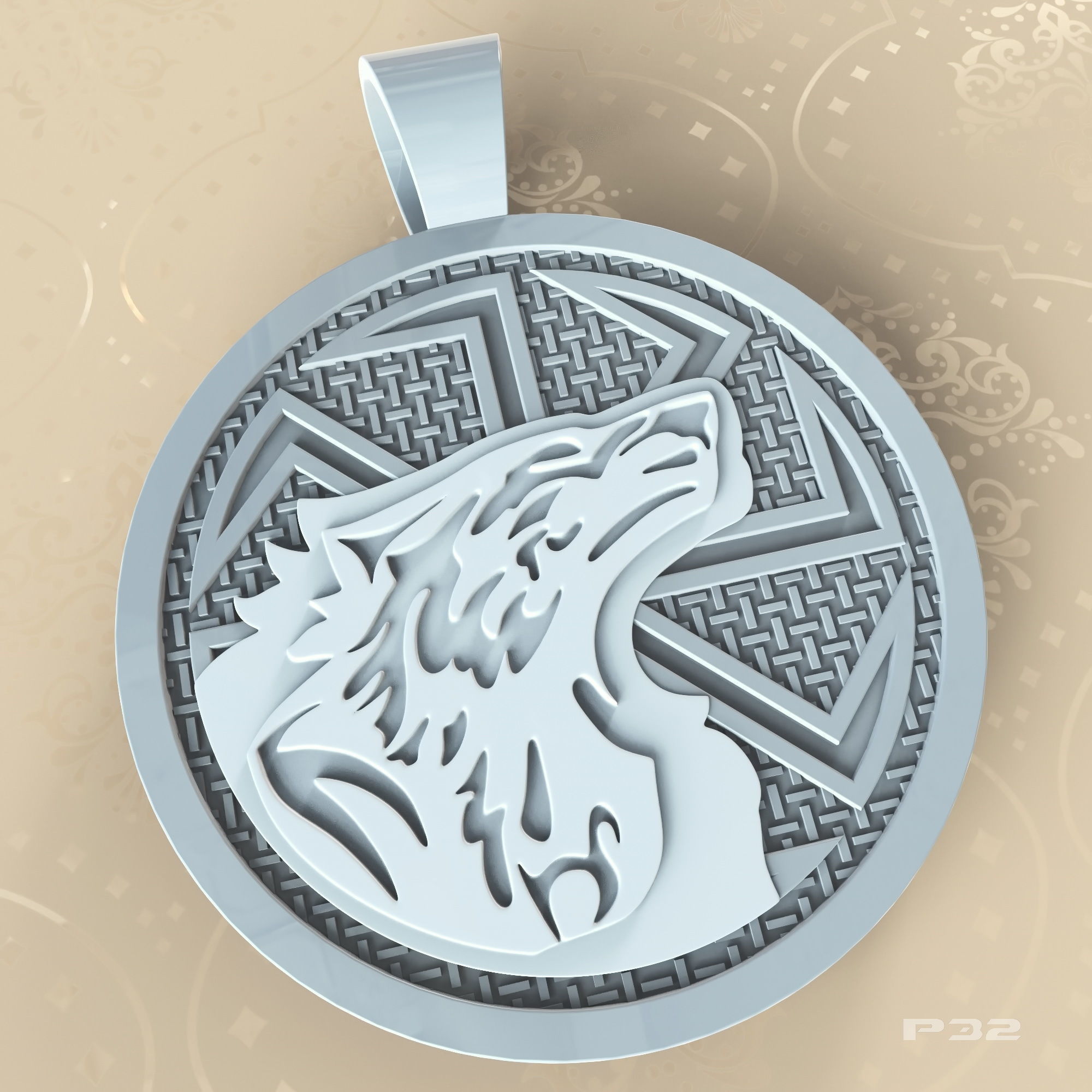 talisman Kolovrat pendant with wolf  3D print model_2