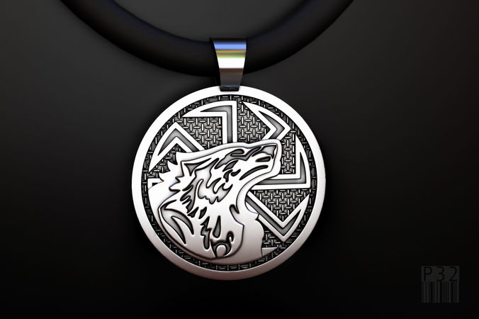 talisman Kolovrat pendant with wolf  3D print model