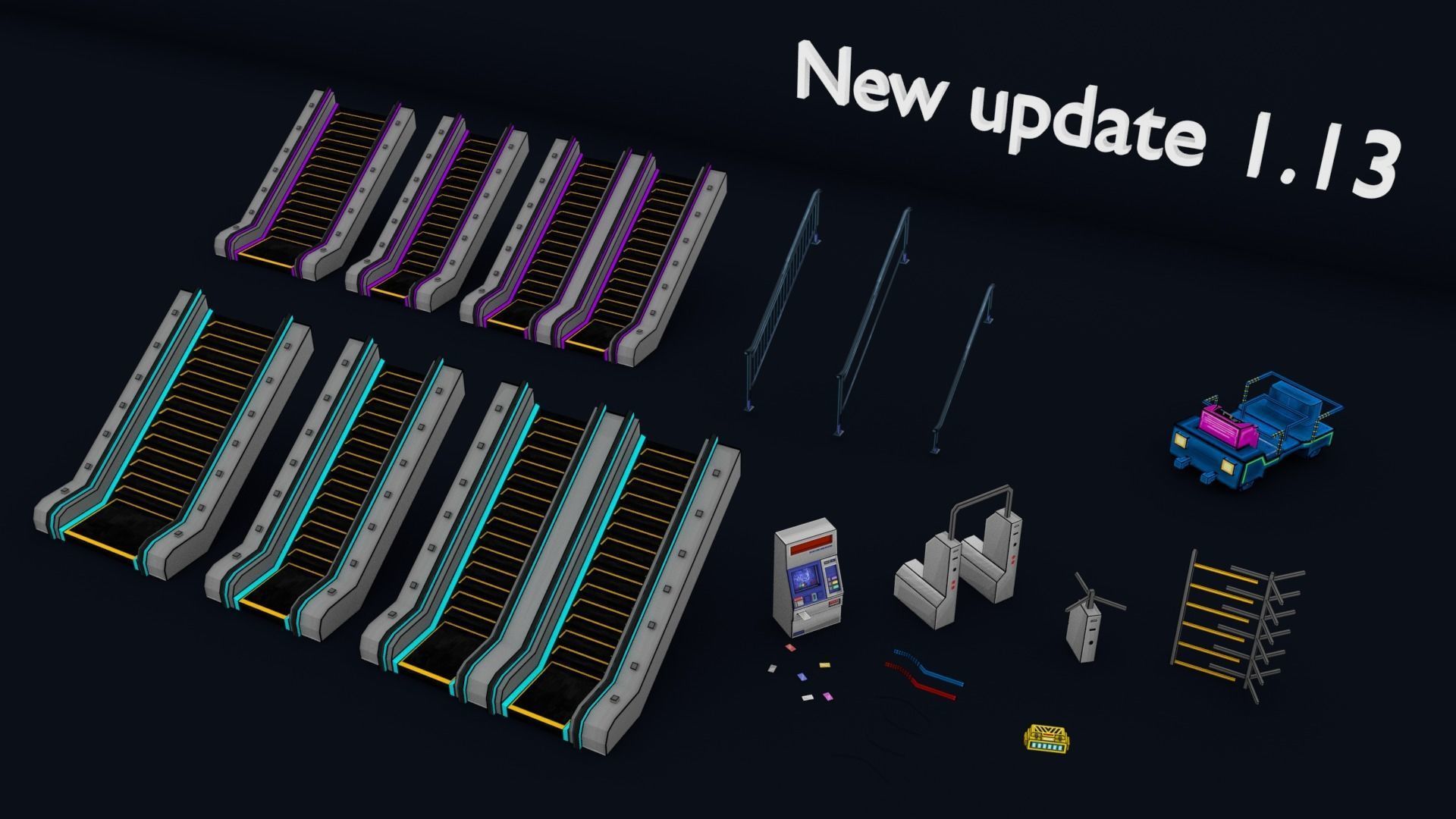 3D Pixel-Art Underground Subway Metro Station level Modular Kit Low-poly 3D model_4