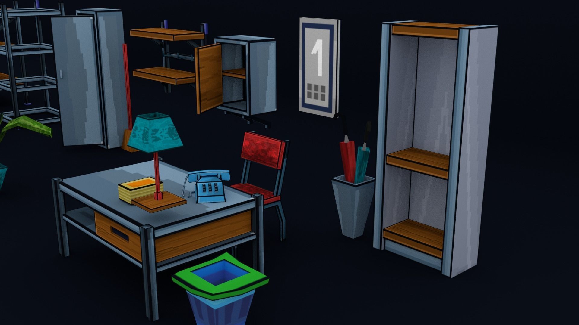 3D Pixel-Art Underground Subway Metro Station level Modular Kit Low-poly 3D model_12