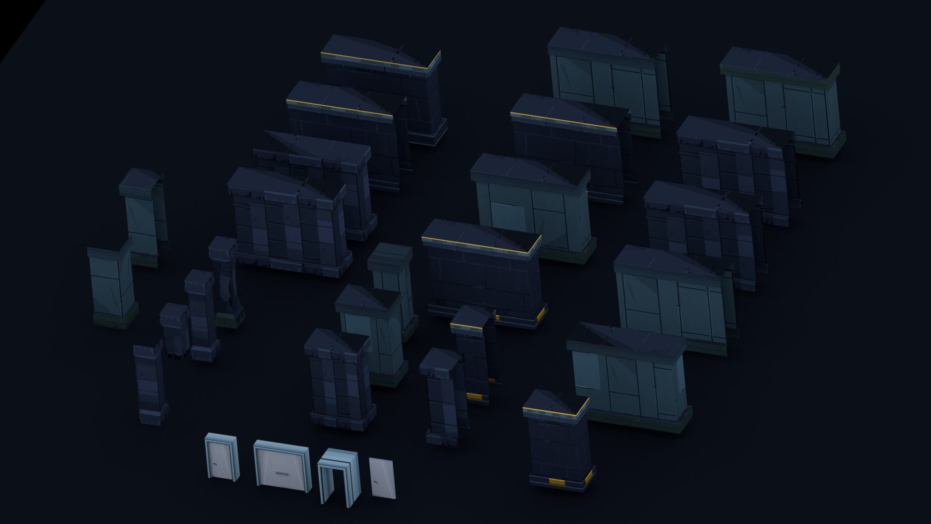 3D Pixel-Art Underground Subway Metro Station level Modular Kit Low-poly 3D model_43