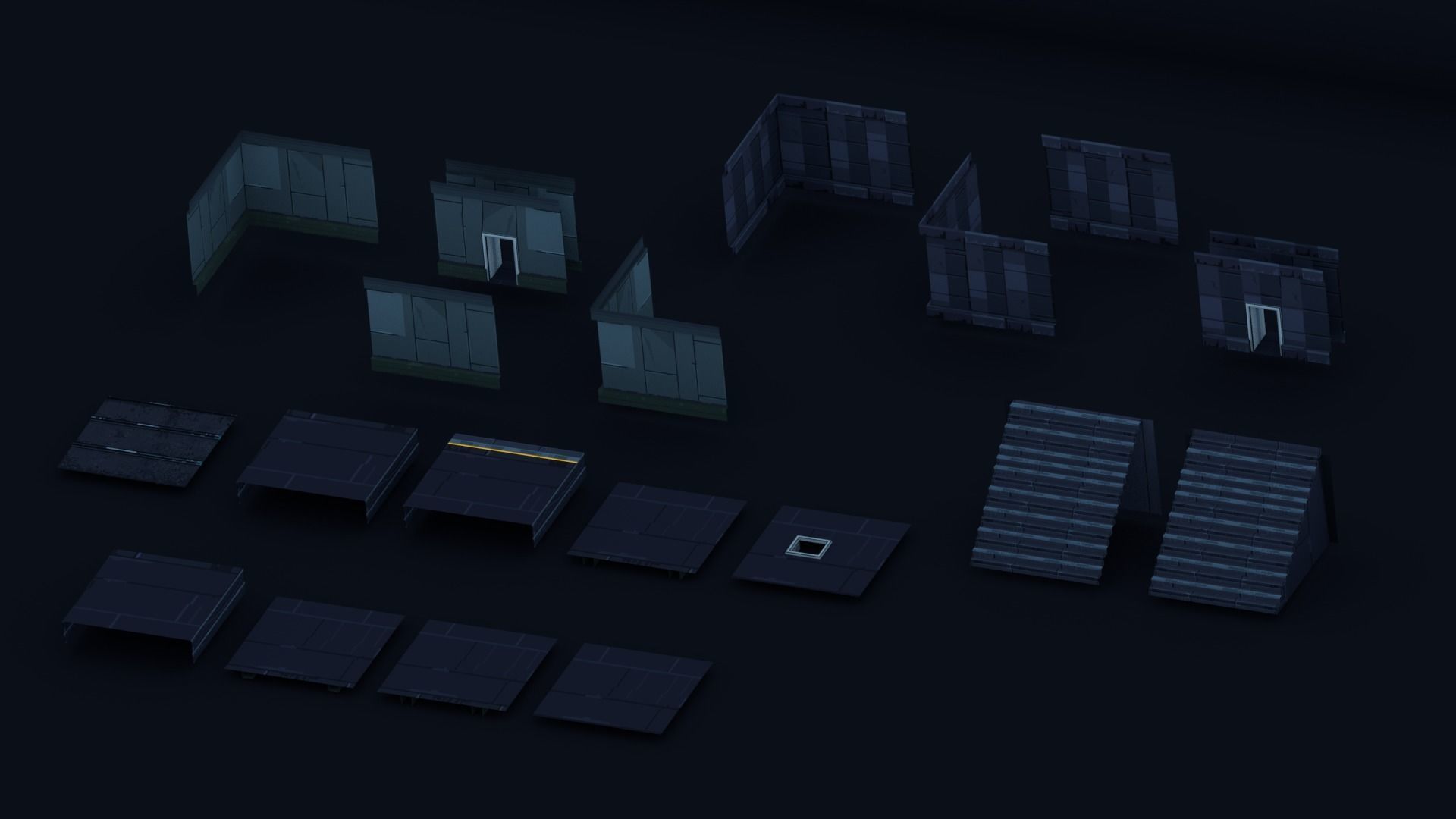 3D Pixel-Art Underground Subway Metro Station level Modular Kit Low-poly 3D model_44