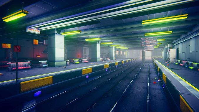 3D Pixel-Art Underground Subway Metro Station level Modular Kit Low-poly 3D model_23