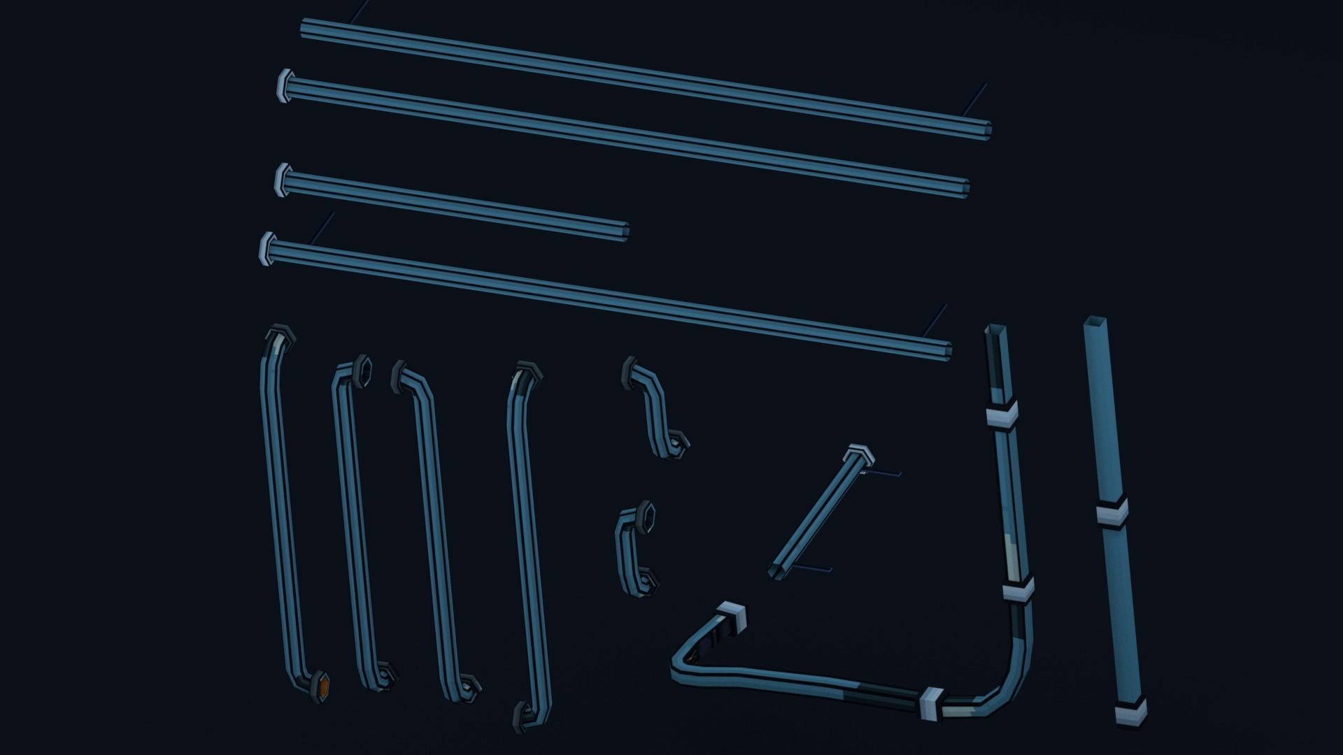 3D Pixel-Art Underground Subway Metro Station level Modular Kit Low-poly 3D model_42