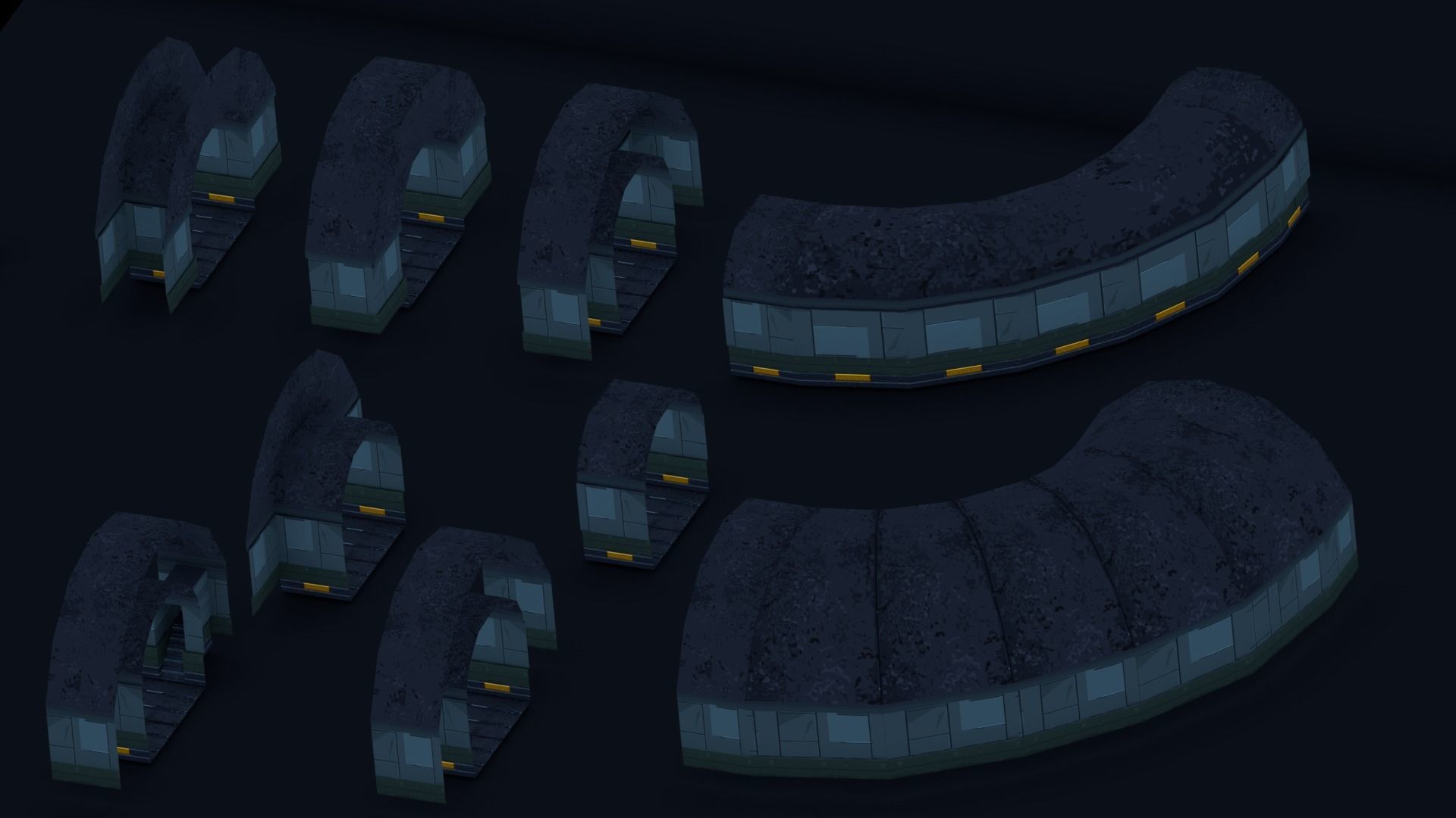 3D Pixel-Art Underground Subway Metro Station level Modular Kit Low-poly 3D model_37