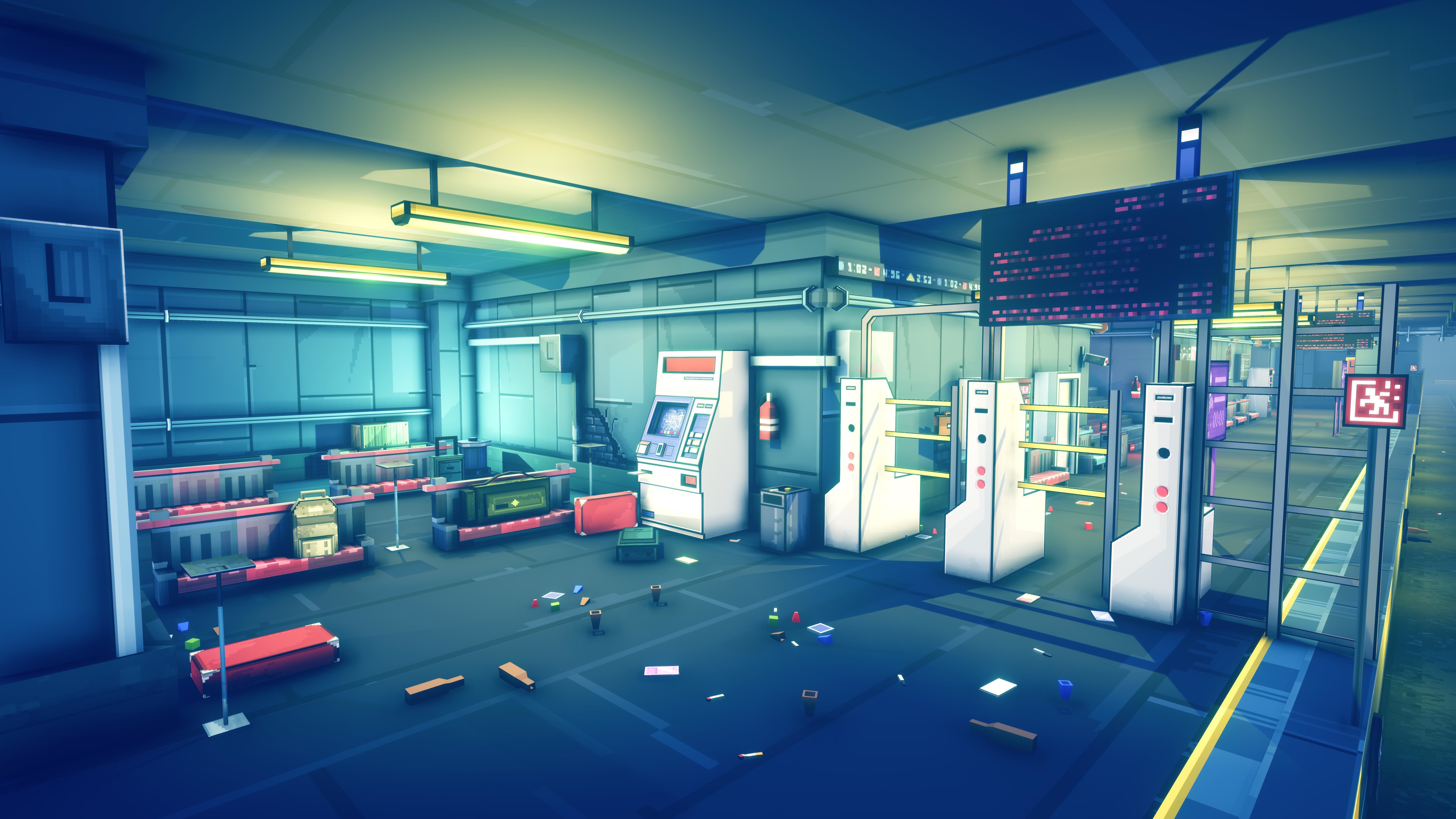 3D Pixel-Art Underground Subway Metro Station level Modular Kit Low-poly 3D model_9