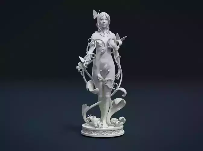 Dryad statue of woman holding flower 3D print model