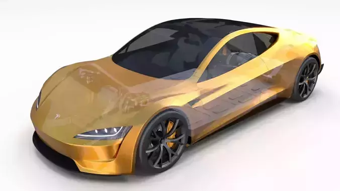 Tesla Roadster 2020 Yellow with interior and chassis 3D model