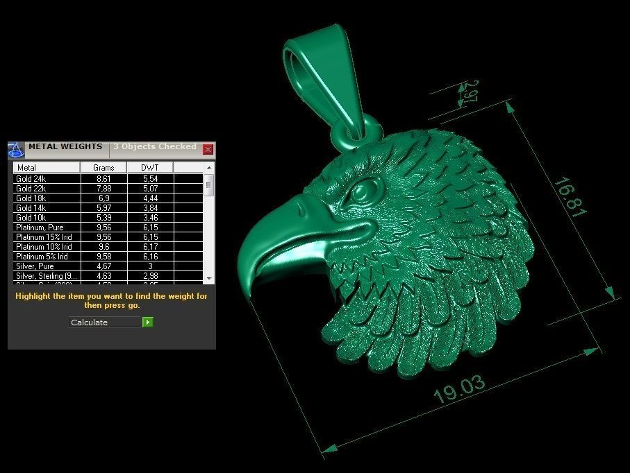pendant eagle head 3D print model_4