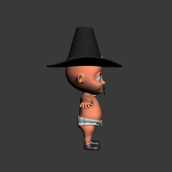 Thanksgiving Pilgrim baby cartoon rigged 3D model_2