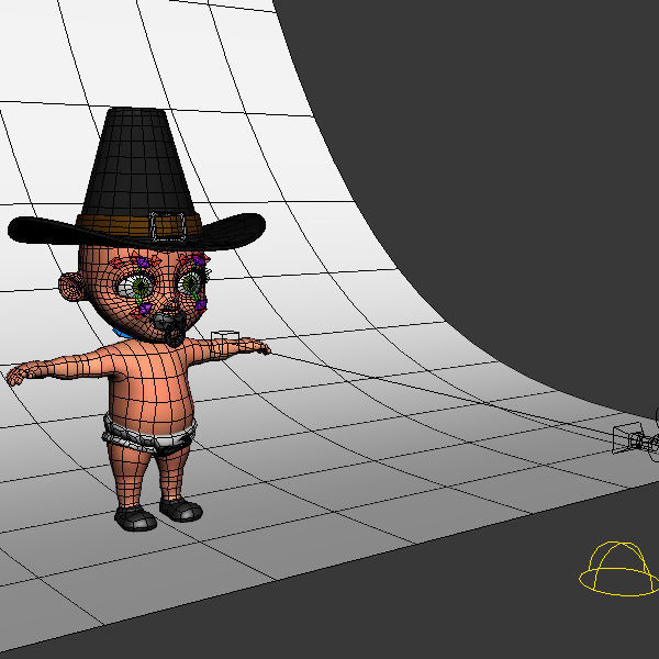 Thanksgiving Pilgrim baby cartoon rigged 3D model_1