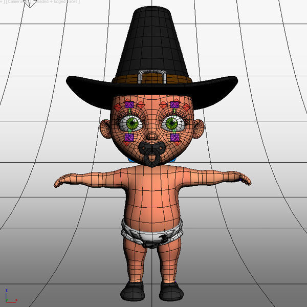 Thanksgiving Pilgrim baby cartoon rigged 3D model_16