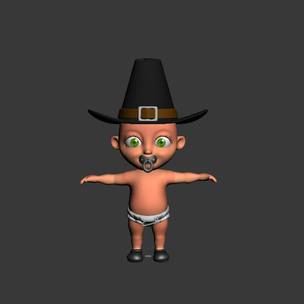Thanksgiving Pilgrim baby cartoon rigged 3D model_5