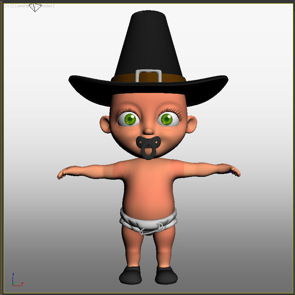 Thanksgiving Pilgrim baby cartoon rigged 3D model_7