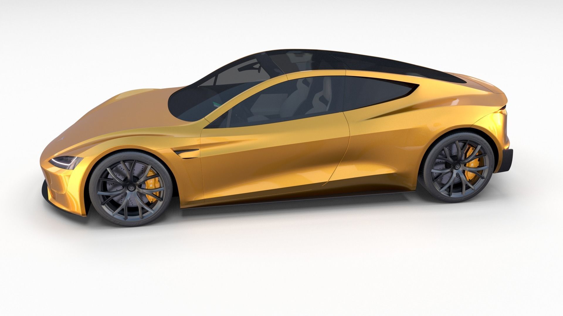 Tesla Roadster Yellow with Interior 3D model_2
