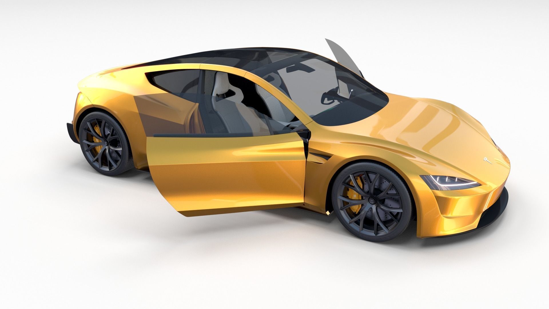 Tesla Roadster Yellow with Interior 3D model_27