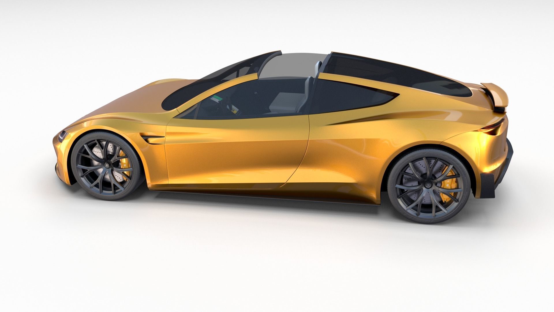 Tesla Roadster Yellow with Interior 3D model_29