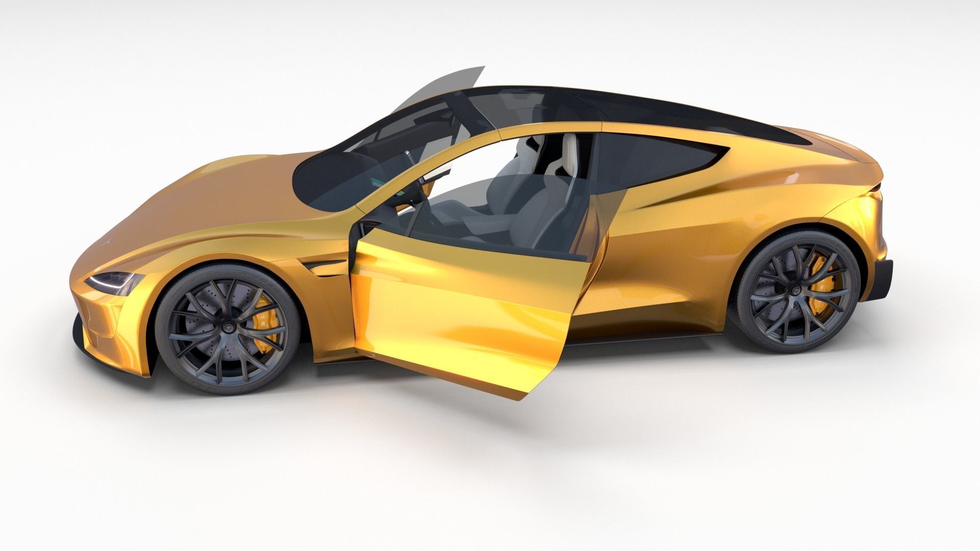 Tesla Roadster Yellow with Interior 3D model_17
