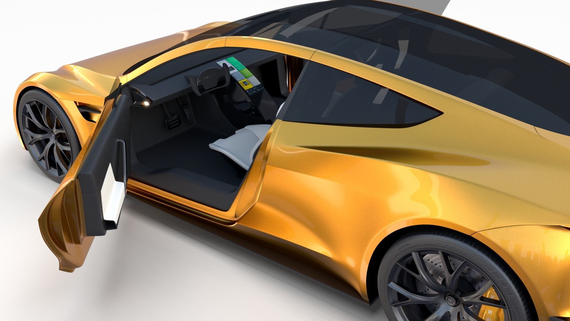 Tesla Roadster Yellow with Interior 3D model_36