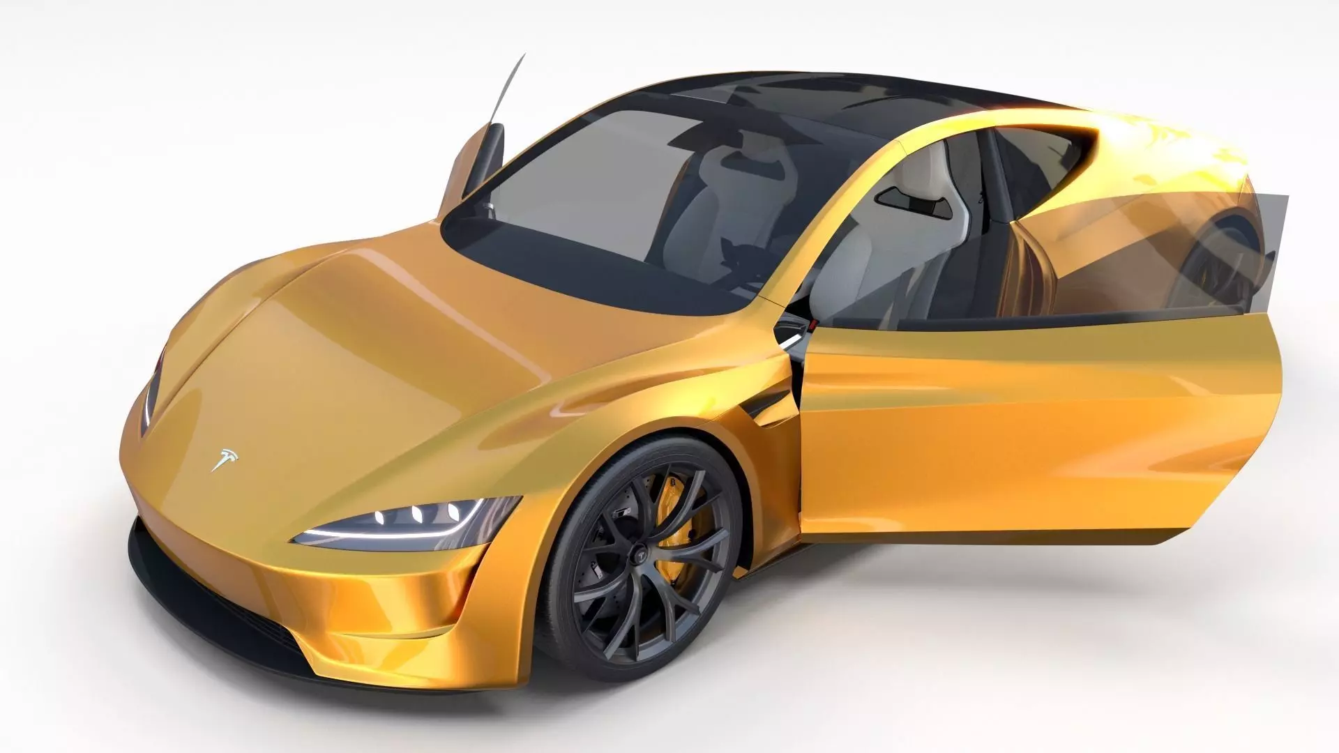 Tesla Roadster Yellow with Interior 3D model_0