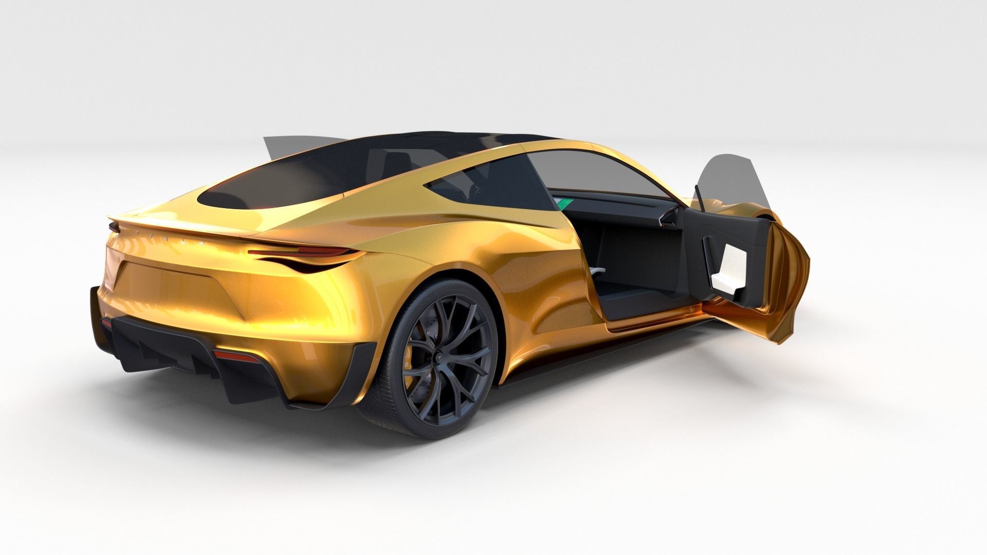 Tesla Roadster Yellow with Interior 3D model_13