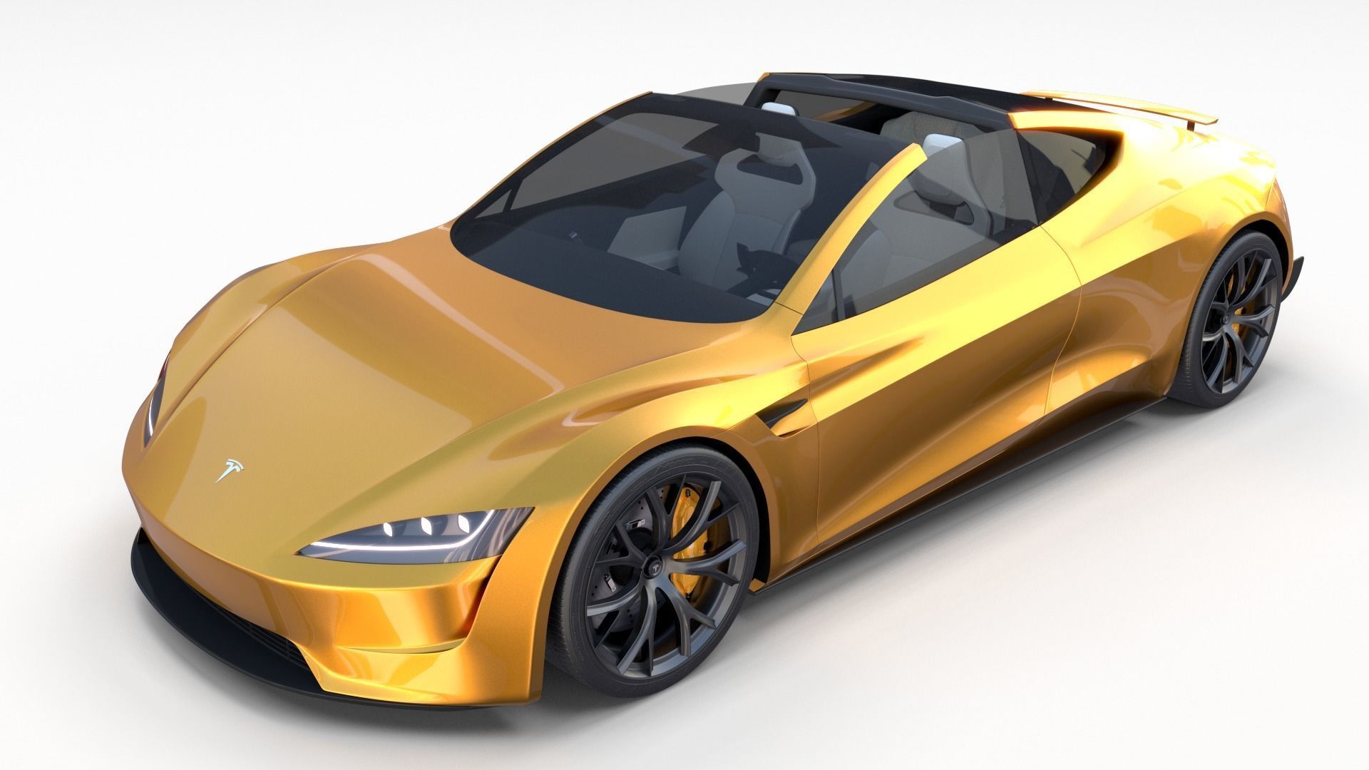 Tesla Roadster Yellow with Interior 3D model_30